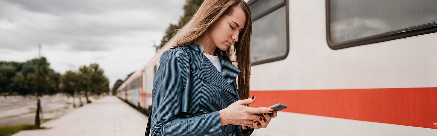 Woman boarding a train