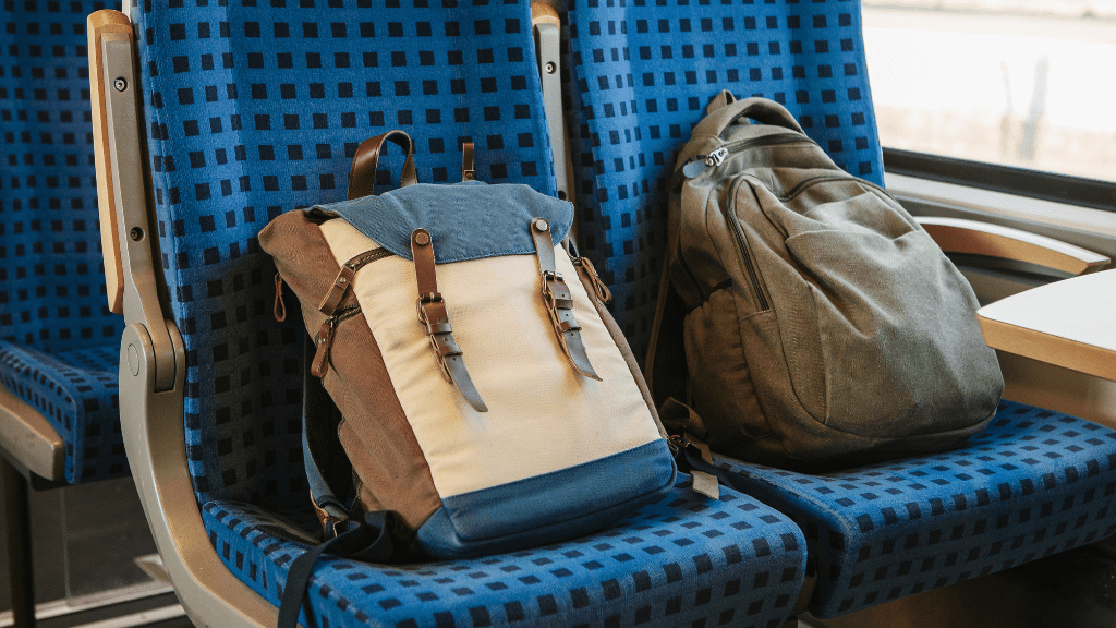 rucksacks on the seat