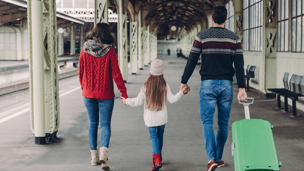 Family with a suitcase on the platform
