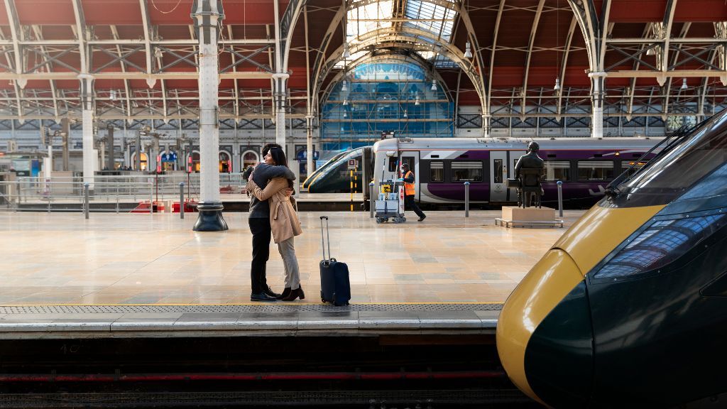 Couple on railway station Couple on railway station