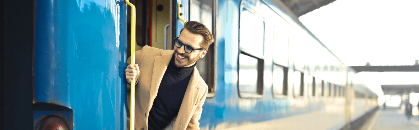 Train abroad A man looking out of a train
