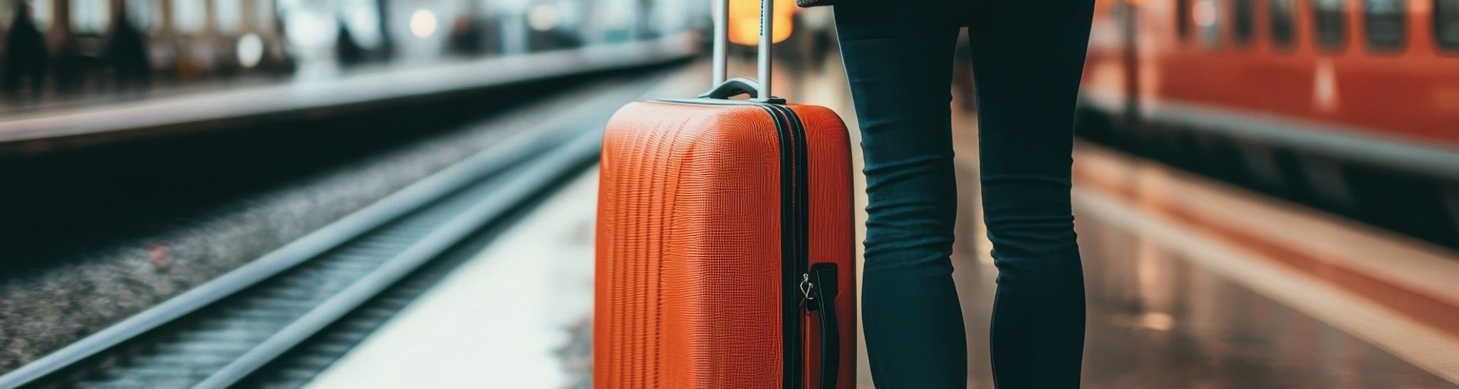 Additional luggage on the train Person with a suitcase on a platform